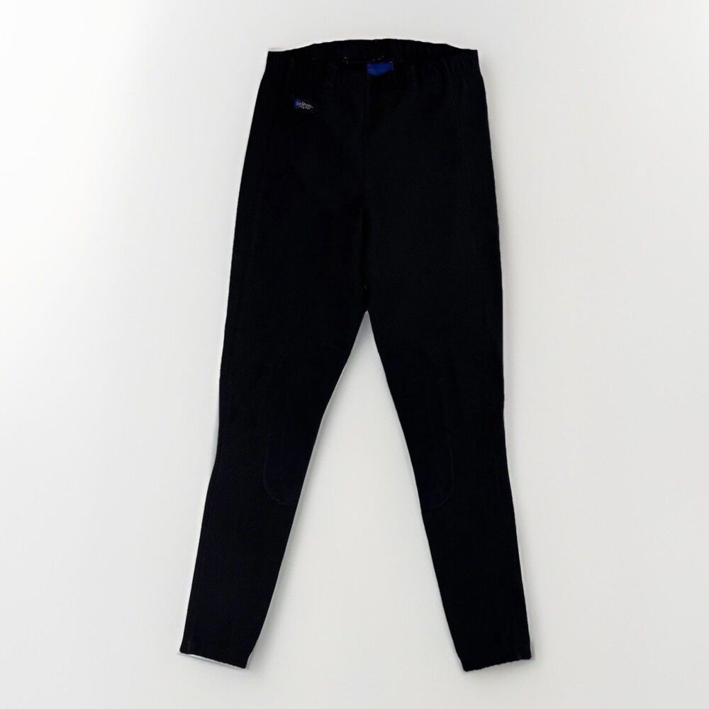 Irideon Girls Riding Pants L Black Leggings Patch Equestrian Ribbed Breeches